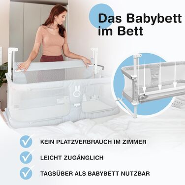 Дитяче ліжечко BabybeFun з бортиком для спільного сну, приставне до батьківського або бокспрінг-ліжка, з захистом від скочування, альтернатива стандартним приставним ліжечкам