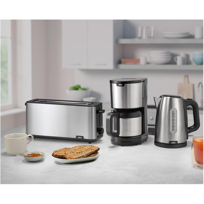 Тостер Braun PurShine HT 1610 BK, 25 см, 8 режимів підсмажування, розморожування, підігрів, решітка для булочок, чорний, 1030 Вт