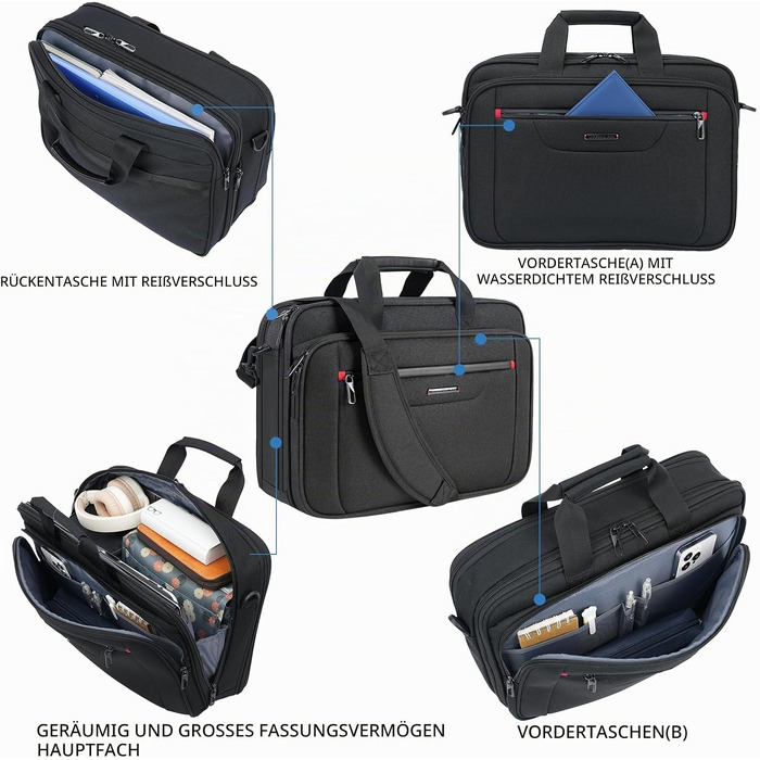 Сумка для ноутбука VANKEAN Premium Briefcase, захисний чохол для ноутбука до 15.6 дюймів (Чорний/Червоний)