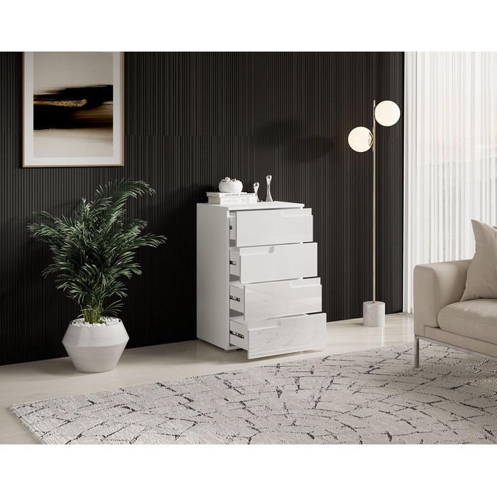 Комод Stella Trading SPICE, білий глянець, сучасний, 50x80x40 см, з великим місцем для зберігання, для вітальні