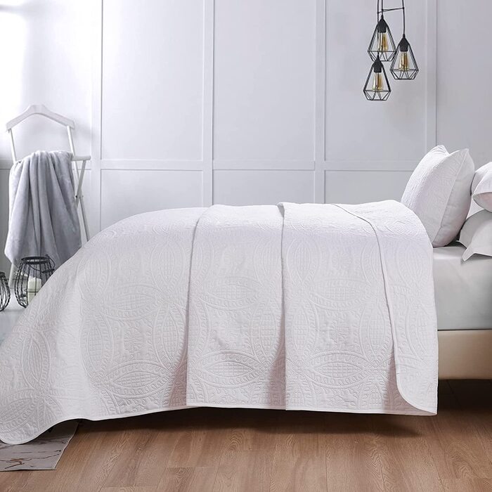 Покривало WONGS BEDDING 220x240 см синє, квітковий принт, мікрофібра, літня стьобана ковдра з 2 наволочками 48x75 для двоспального ліжка