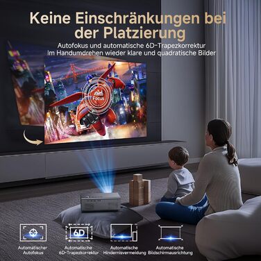 4K Smart-проектор Kogata з Netflix, HDR, Wi-Fi 6 та Bluetooth для дому та вулиці – Автофокус, 6D Keystone, звук кінотеатру