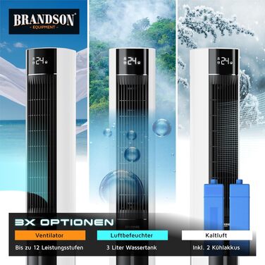 Вентилятор вежний Brandson з функцією охолодження водою ECO Design, тихий, DC мотор, з пультом, енергоефективний, з коливанням