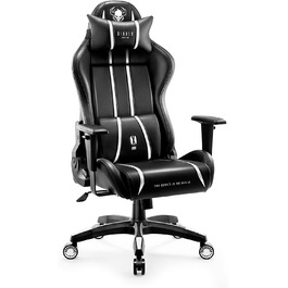 Ігрове крісло Diablo X-One 2.0, ергономічне, регульовані підлокітники, подушки для шиї та попереку, офісне крісло для геймерів, чорне-біле, розмір L, функція гойдання