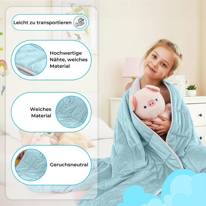 Обтяжувальна ковдра SLEEP COMFY для зняття стресу та тривожності, 2.4 кг, гіпоалергенна зі скляними кульками, бавовняна охолоджуюча тканина, Oeko-TEX (Синя, 90 x 120 см)