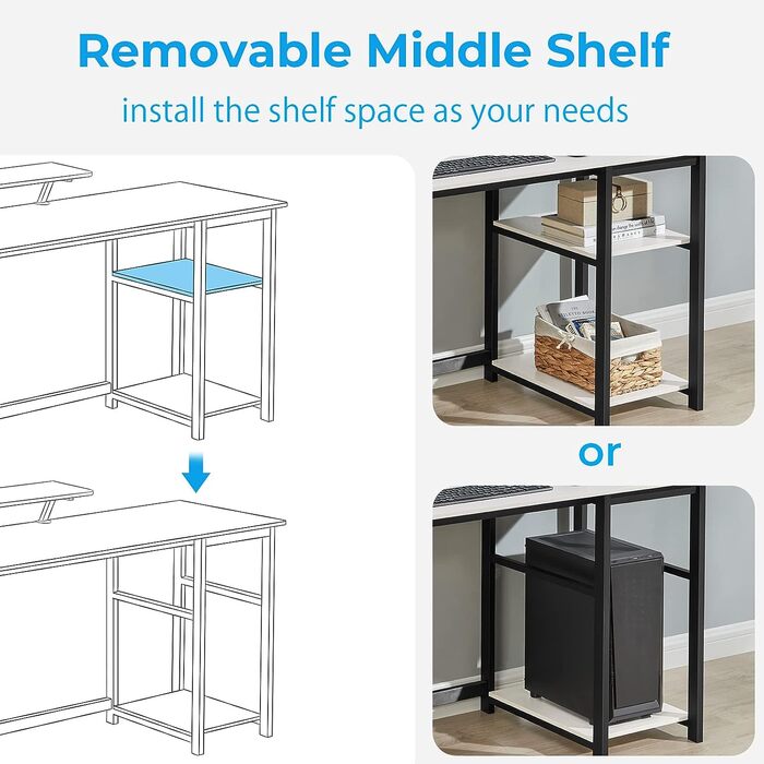 Письмовий стіл GreenForest 140 см, білий, з полицями для зберігання, комп'ютерний стіл з підставкою для монітора для домашнього офісу, 140x50 см