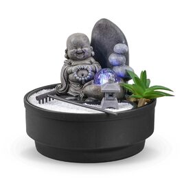 Настільний фонтан-дзен сад Sikhi Zen'Light з фігуркою Будди, кольоровою LED-підсвіткою та білим піском, 21 см — Декоративний фонтан для релаксації та інтер'єру
