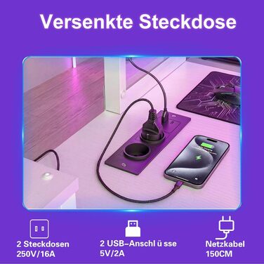Ігровий стіл Homieasy L-подібний (124x90 см) з LED-підсвіткою, розетками, полицею та підставкою для монітора, вінтажний коричневий/білий