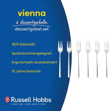 Набір столових приборів Russell Hobbs Vienna 24 предмети з нержавіючої сталі на 6 осіб: ножі, виделки, ложки (десертні та столові), дзеркальне полірування, придатний для мийки в посудомийній машині