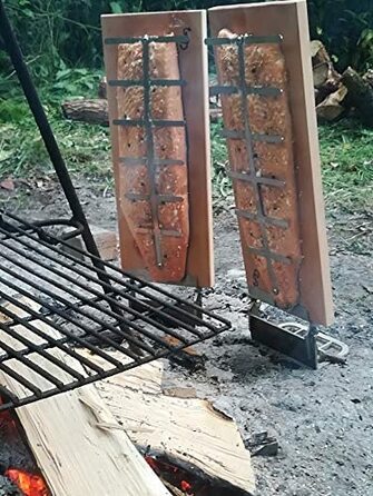 Дошка для приготування лосося Flammlachs з бука, широка, для вогнища та жаровні, з надійним тримачем з нержавіючої сталі, безпечна для копчення