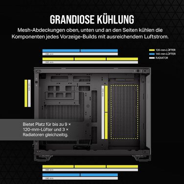 CORSAIR 2500X корпус для ПК mATX, подвійна камера, загартоване панорамне скло, сумісний з реверсивним підключенням материнської плати, без вентиляторів, чорний