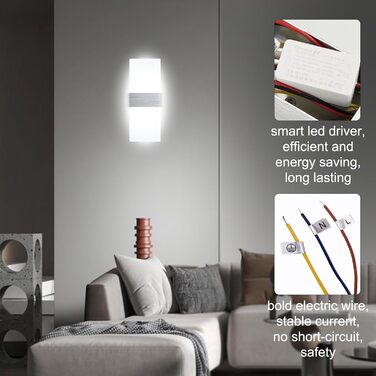 Lightsjoy LED настінний світильник 12W, сучасний, для внутрішнього освітлення, холодне біле світло, для спальні, коридору, вітальні, сходів