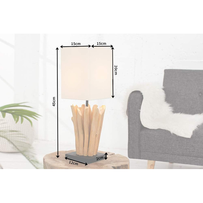 Настільна лампа з натурального мореного дерева Invicta Interior Design EUPHORIA з білим абажуром, ручна робота