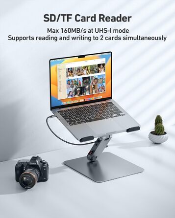Підставка для ноутбука BENFEI з док-станцією 7-в-1 USB-C: HDMI 4K@60Hz, SD/MicroSD, Power Delivery 100W, USB 3.2 10Gbps для MacBook Pro/Air, iPad Pro, XPS, ThinkPad