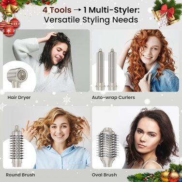 MESCOMB 5-в-1 Airstyler та Hairstyler: Фен-щітка з іонізацією, автоматичний локонів та об'ємна щітка – Швидке сушіння, укладка для локонів, об'єму та вирівнювання без пошкоджень | Легкий та ідеальний для дому, колір шампань-золото