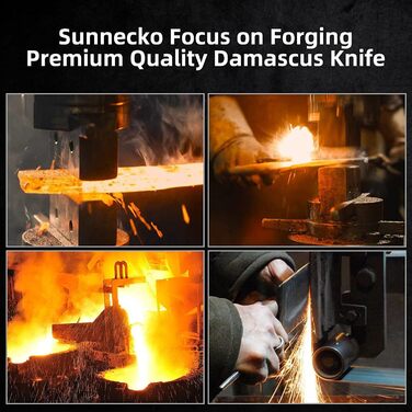 Набір ножів Sunnecko 6 предметів з блоком: кухонні ножі з дамаської сталі, ергономічні ручки, кухонні ножиці, тримач для ножів, дерев'яний блок
