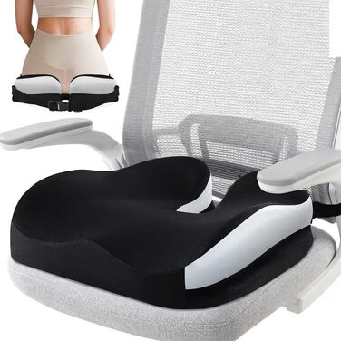 Подушка для сидіння з піни Memory Foam: ергономічна, для офісного крісла, авто, геймерського крісла та візка, з ременем та антиковзким покриттям