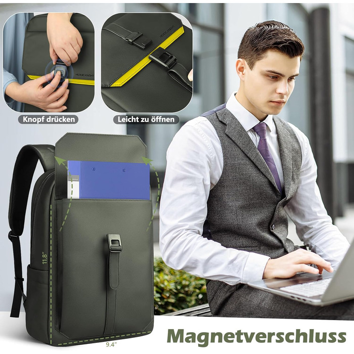 Бізнес-рюкзак для ноутбука 15.6 дюймів hk Business Rucksack, тонкий міський рюкзак для чоловіків та жінок (Зелений)