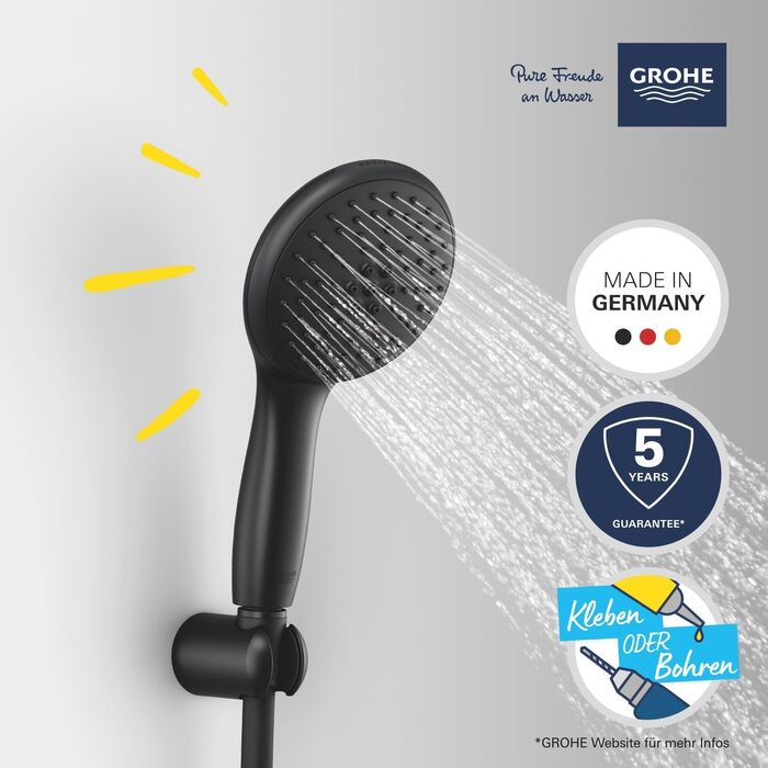 Душова лійка GROHE Vitalio 110 водозаощаджувальна, 2 режими струменя, з настінним тримачем, чорна, 279462431