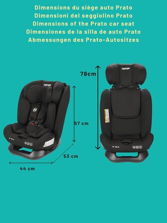 Автокрісло Nania Prato I-Size, 40-150 см, від народження до 12 років, з регульованою підголівником та поперековою підтримкою