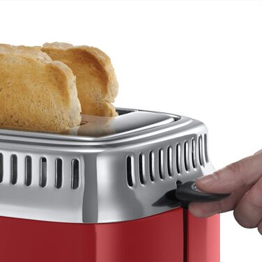 Тостер Russell Hobbs Retro 21680-56, нержавіюча сталь, червоний, 2 тости, 6 режимів, розморожування, підігрів