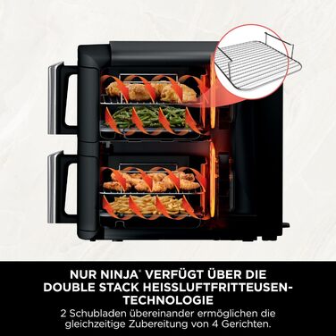 Подвійна аерофритюрниця Ninja 7,6 л, 2 кошики, 6 режимів, чорна, модель SL300EU