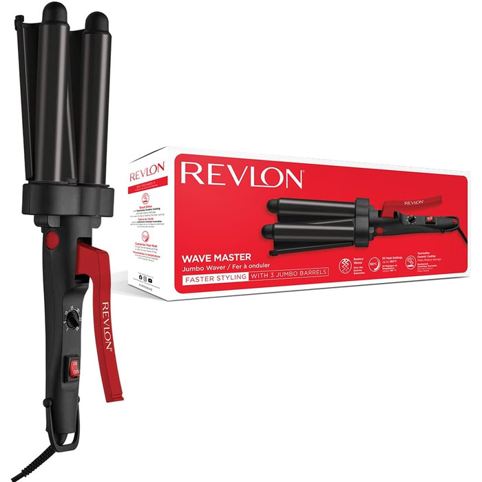 Плойка для волосся Revlon Wave Master Jumbo з трьома турмалін-керамічними пластинами, 30 режимів температури до 190°C