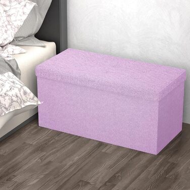 Складаний пуф INTIRILIFE 76x38x38 см, тканинний, рожевий, з кришкою та місцем для зберігання – банкетка-скриня, пуфік для ніг, органайзер