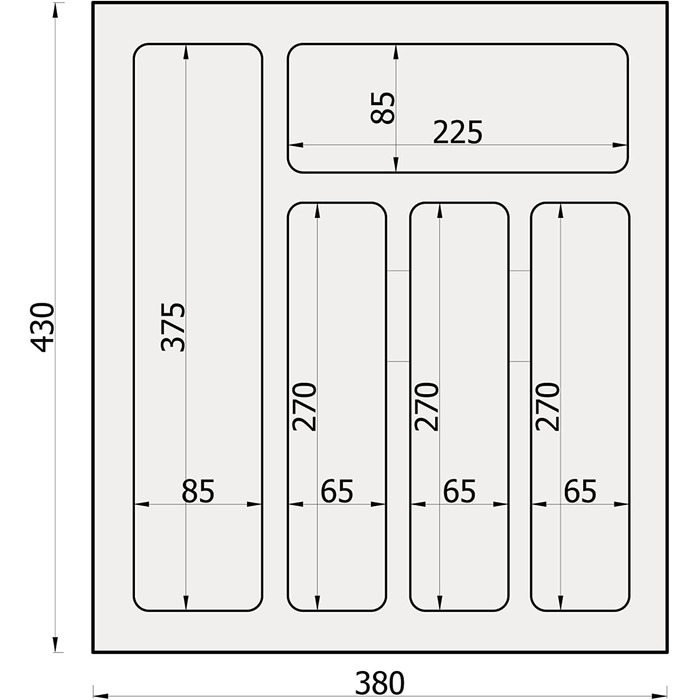 Лоток для столових приборів Sossai Divio 38x43 см, антрацит, 5 відділень, органайзер для шухляд, можна обрізати