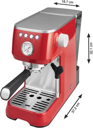 Еспресо-машина Solis Barista Perfetta Plus 1170, професійна ріжкова кавоварка з манометром, паровою та гарячоводною насадкою, температурним регулятором, 54 мм холдером, подвійним носиком, червона