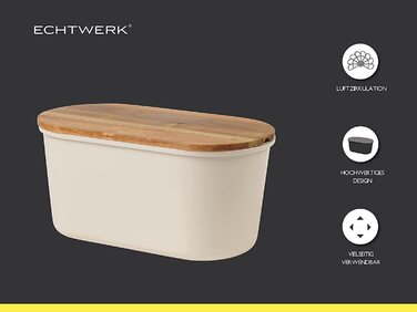 Хлібниця ECHTWERK FRESH з акацієвим кришкою-дошкою, 37×22×17 см, для 1 кг хліба, кремова