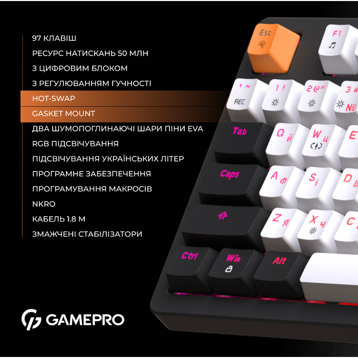 Дротова механічна клавіатура GamePro MK170B (Red) з Hot-Swap RGB Black