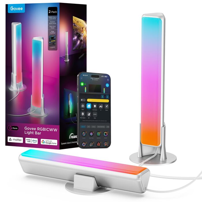Світлодіодні LED-панелі Govee RGBICWW для підсвічування телевізора, геймінгу та створення атмосфери (Сріблястий)