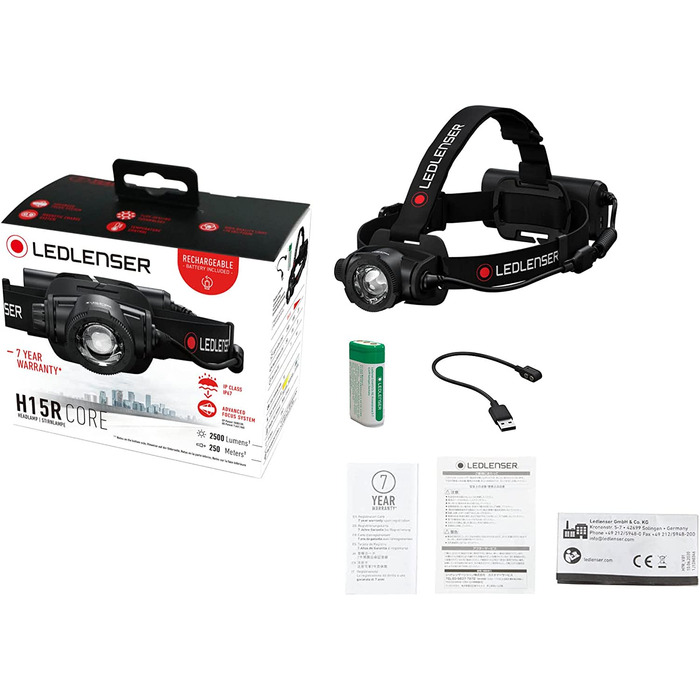 Налобний ліхтар Ledlenser H15R Core, 2500 люмен, LED, акумуляторний, IP67, фокусування, USB-зарядка