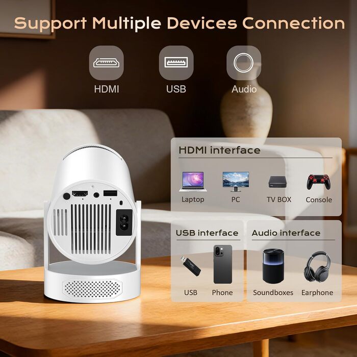 Міні-проектор 4K 1080p Full HD з Android 12.0, Wi-Fi 6, Bluetooth 5.4, автоматичною корекцією трапеції та вбудованим динаміком 5 Вт - для домашнього кінотеатру та вулиці
