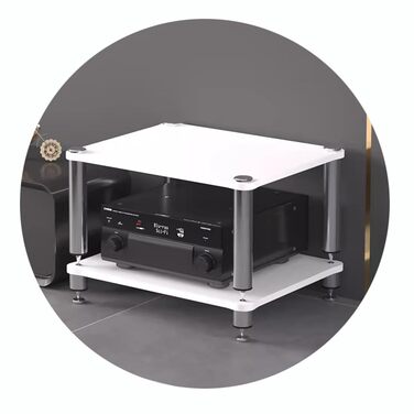 HiFi тумба для аудіо/відео з регульованими полицями, біла 60x48x40 см (2 яруси) - стійка для програвача, медіа-регал
