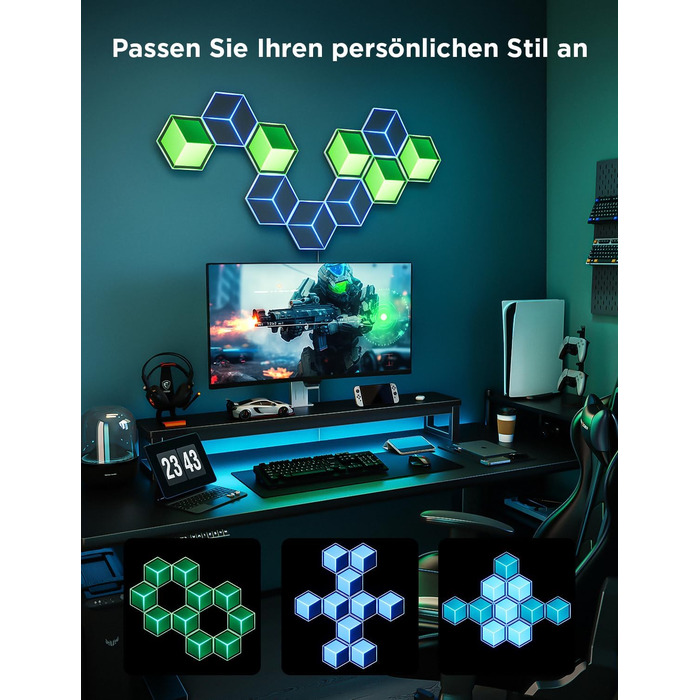 Світлодіодна 3D панель Govee Glide Hexagon Ultra, RGBIC, Wi-Fi, 10 панелей, 129 LED, сумісна з Alexa, для геймерської кімнати, декору стін