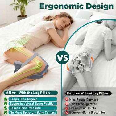 Ортопедична подушка між колін Dioxide для сну на боці з ефектом пам'яті (Memory Foam) для зняття болю в попереку, стегнах та суглобах, знімний чохол, темно-сіра
