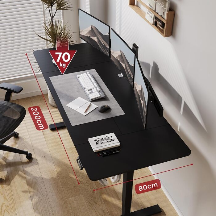 Електричний стіл SANODESK 200x80 см, регульований по висоті, ергономічний комп'ютерний стіл для роботи стоячи й сидячи з пам'яттю положень, чорний