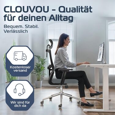 Офісний стілець CleverSeat Ergonomisch [TESTSIEGER] з регулюваннями, поворотний, до 150 кг | Комп'ютерне крісло для дому та геймінгу