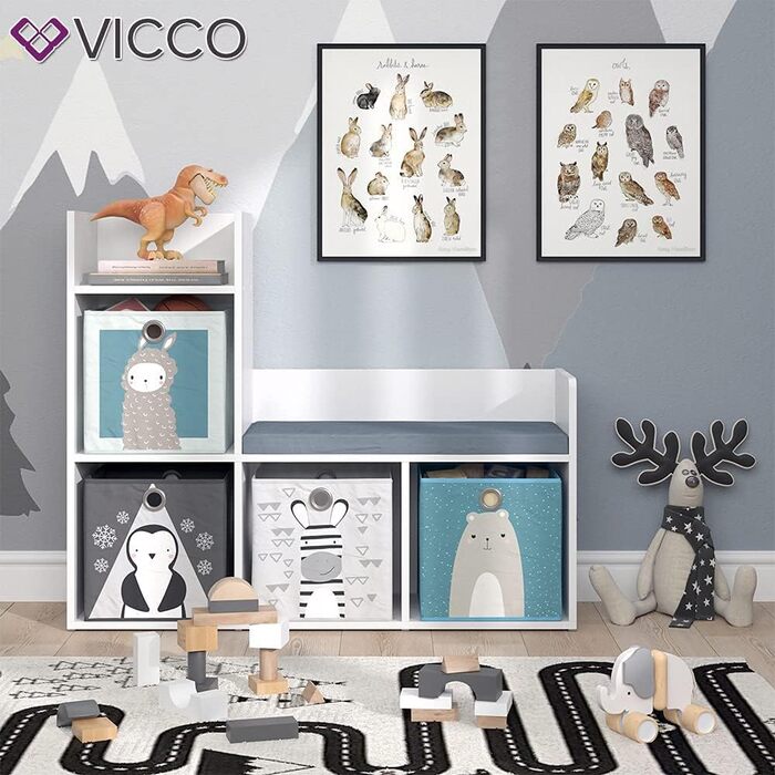 Дитяча книжкова полиця Vicco Luigi біла з 2 коробами, 107.2x88.6 см