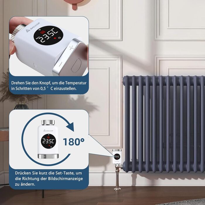 Розумний термостат для радіатора SALCAR TRV801W WiFi LCD, сумісний з Alexa та Google Home, Tuya Smart, 2 шт.