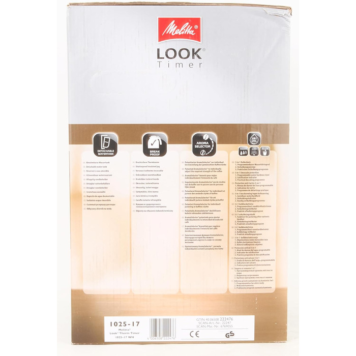 Кавоварка Melitta Look Therm Timer з термокувшином, таймером і захистом від капання, біла, модель 1025-17, для фільтр-кави