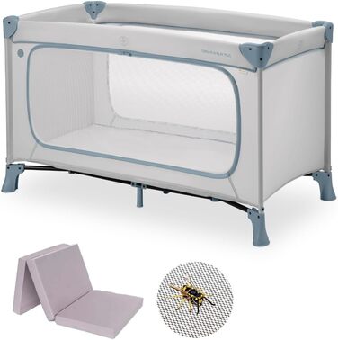 Дитяче складне ліжечко Hauck Dream n Play Plus з матрацом і москітною сіткою, дорожнє ліжечко-манеж у комплекті з сумкою, великий вхід, колір Dusty Blue
