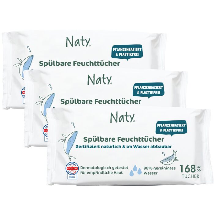 Дитячі вологі серветки Naty Spülbare, 98% води, гіпоалергенні, 672 шт (12 пачок по 56 шт)