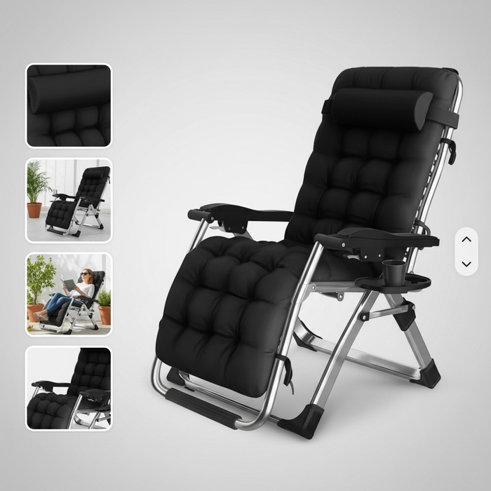 Пляжний шезлонг IdealGarden TDC01-BK з подушкою, розкладний, чорний