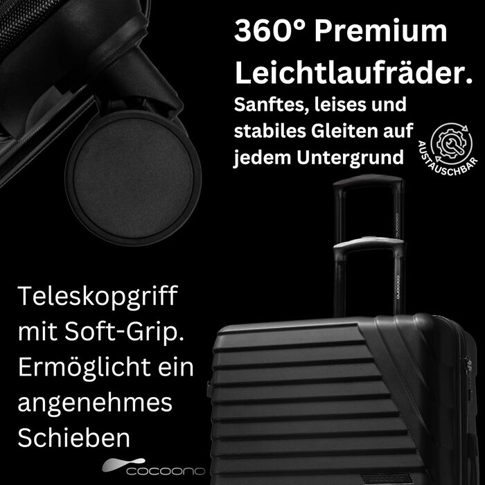 Набір валіз для подорожей Hartschalenkoffer (XL+M), чорний: велика розширювана валіза 100-117л, TSA замок, 8 коліс 360°, телескопічна ручка