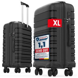 Валіза для подорожей велика XL, чорна, жорсткий корпус, 74x49x29 см, з TSA-замком та 4 колесами, легка