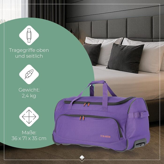 Дорожня сумка на колесах Travelite Basics Fresh L, 89 л, лілова, 71 см