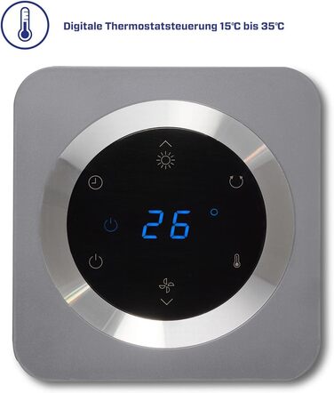 Обігрівач та вентилятор 2-в-1 Clean Air Optima CA-904G Smart: Цифровий термостат, осциляція 80°, для приміщень до 40 м², сірий